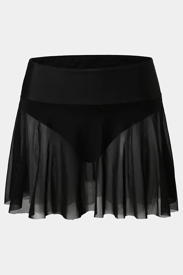 Women's Black Mesh High Waisted Swim Skorts