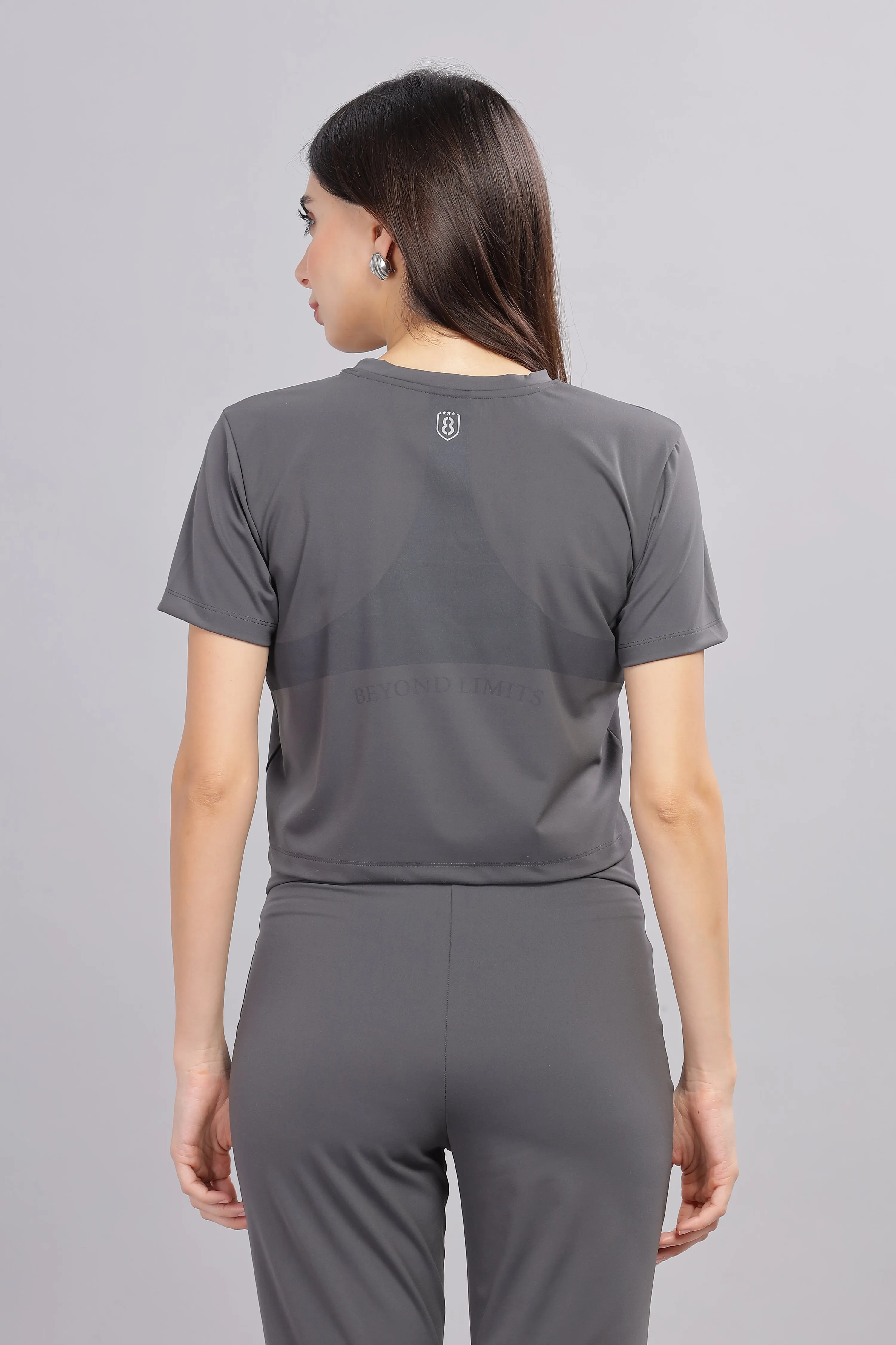 Women’s super stretchy ultra soft sweat wicking Nylon crop top and Jogger Set (DARK GREY)