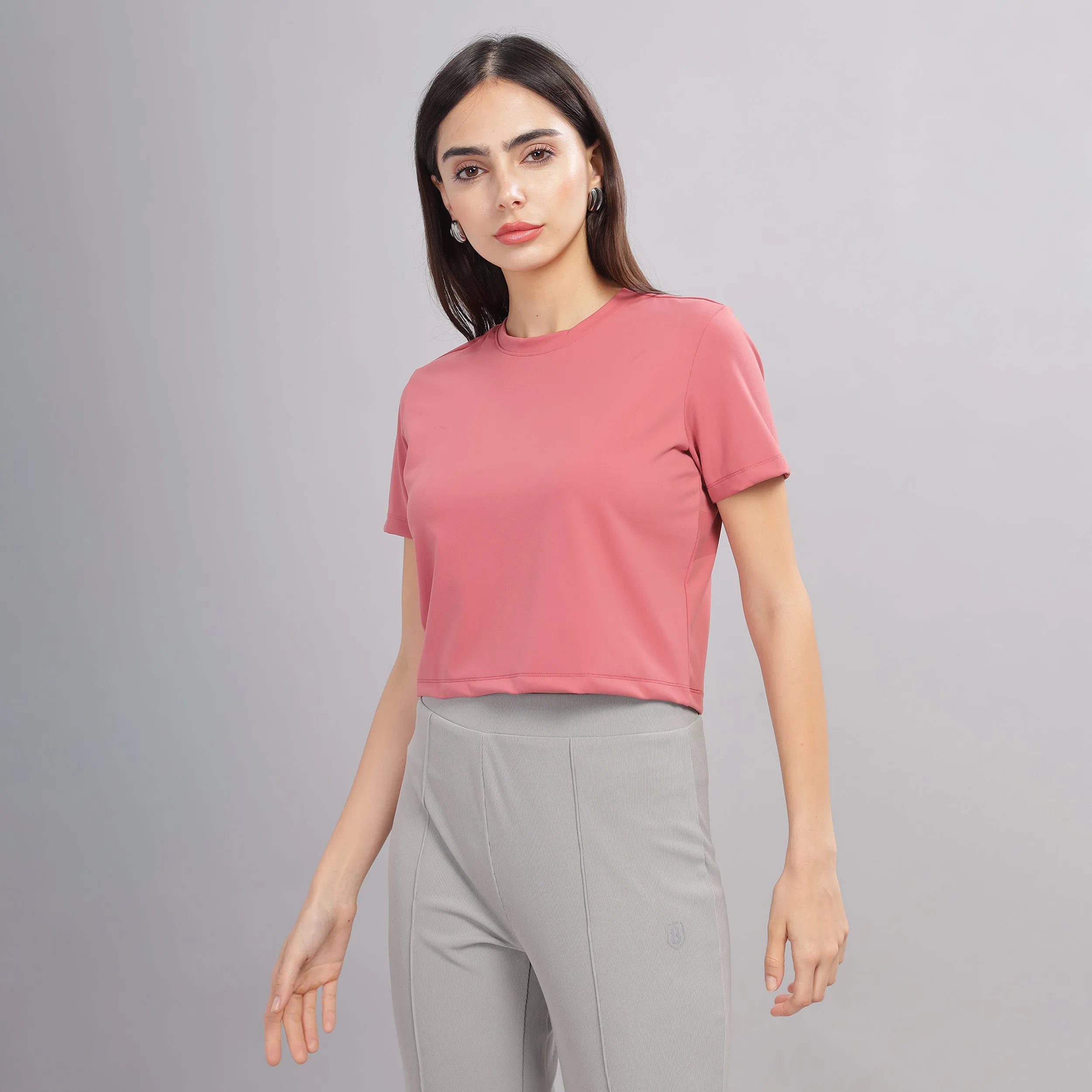 Women’s super stretchy ultra soft sweat wicking Nylon crop top-Domin8 (Peach)