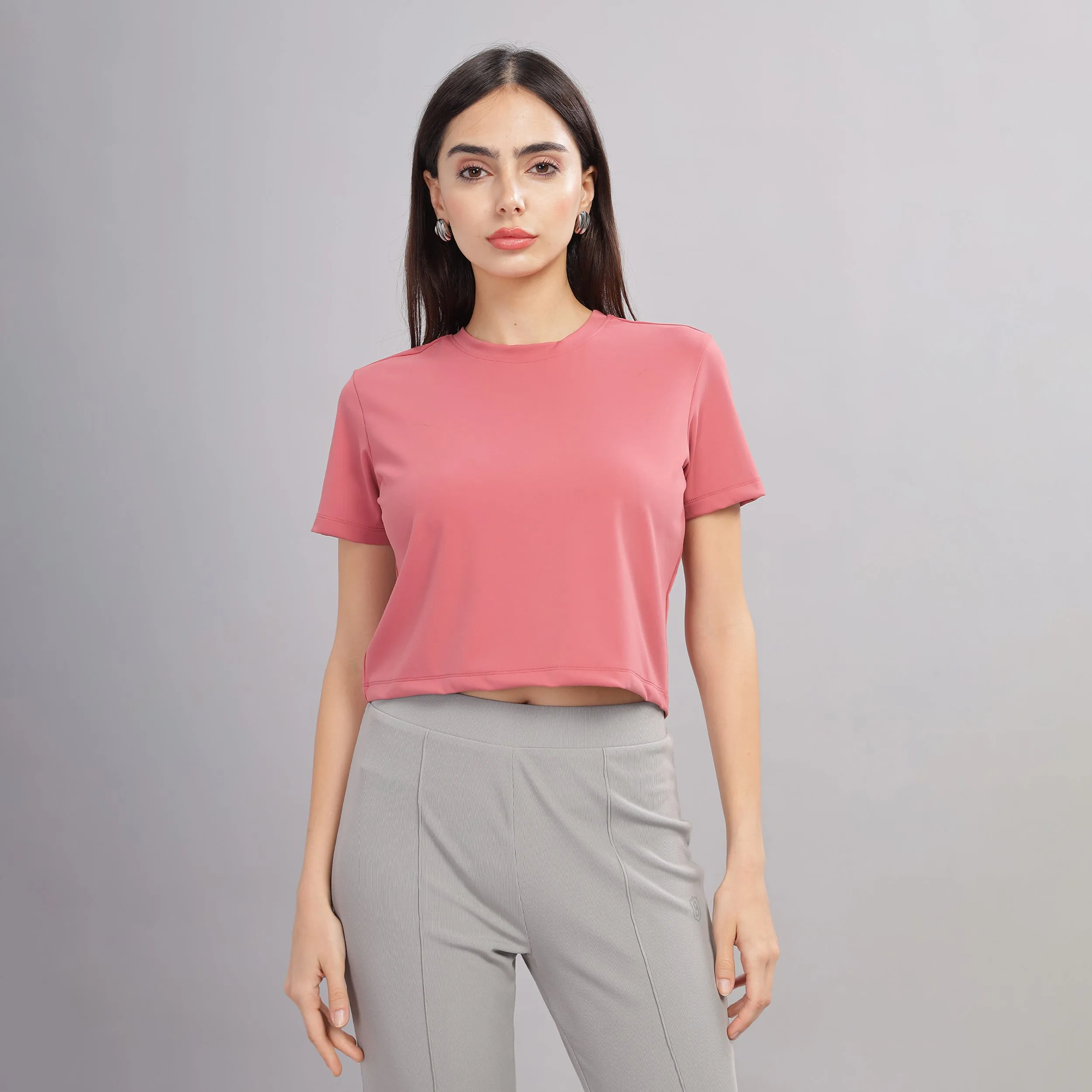 Women’s super stretchy ultra soft sweat wicking Nylon crop top-Domin8 (Peach)