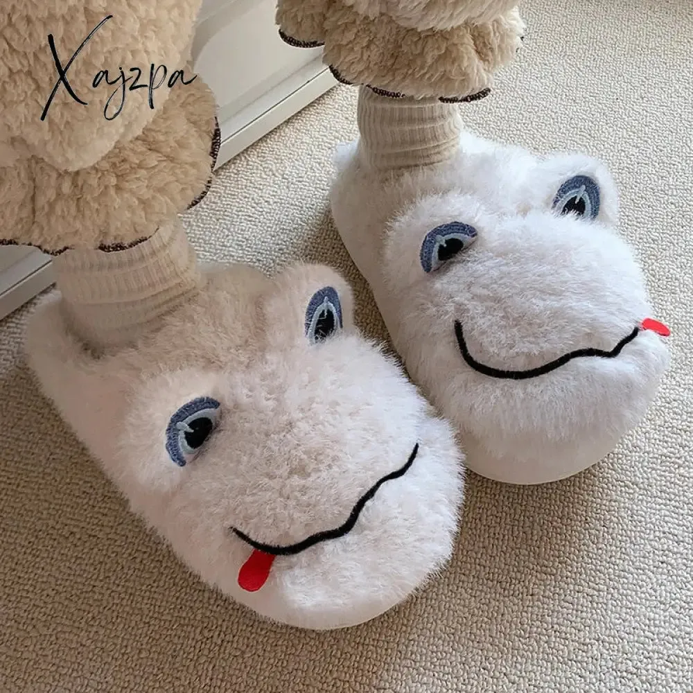 Xajzpa - Novelty Design Fur Slippers Warm Indoor Couple Shoes Cute Animal Autumn Outside Slides Fashion Women Men Plush Shoes