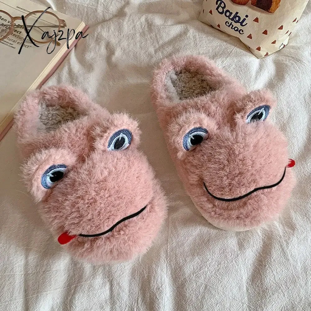 Xajzpa - Novelty Design Fur Slippers Warm Indoor Couple Shoes Cute Animal Autumn Outside Slides Fashion Women Men Plush Shoes