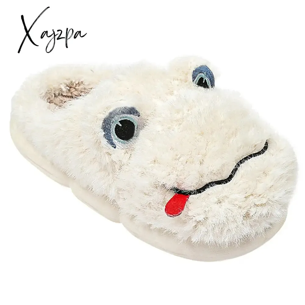 Xajzpa - Novelty Design Fur Slippers Warm Indoor Couple Shoes Cute Animal Autumn Outside Slides Fashion Women Men Plush Shoes